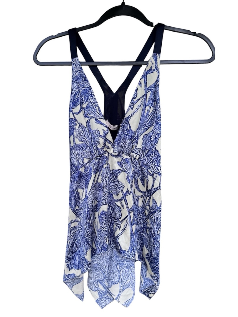 Roberto Cavalli Silk Blue and White Floral Tank Top